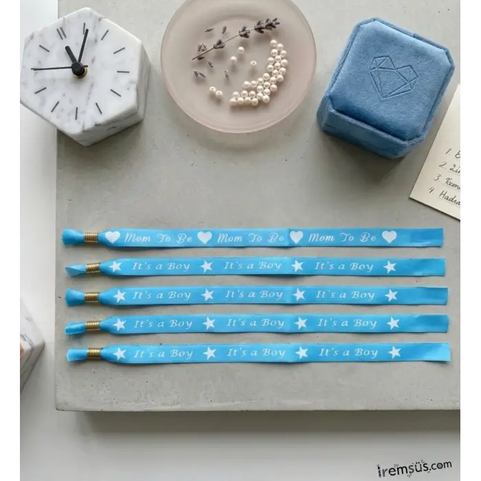 Mom To Be İts Boy Mavi Renk Anne Adayları İçin Bileklik 5 li Yeni Doğum Cinsiyet Partisi Süsü
