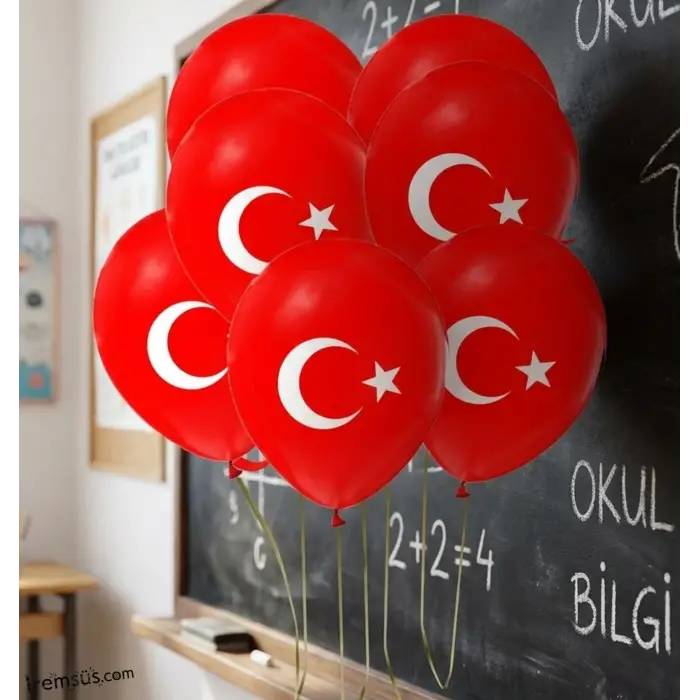 Türk Bayraklı Kırmızı Renk Lateks Balon 10 adet 12 29 Ekim Bayraklı Balon Süslemesi