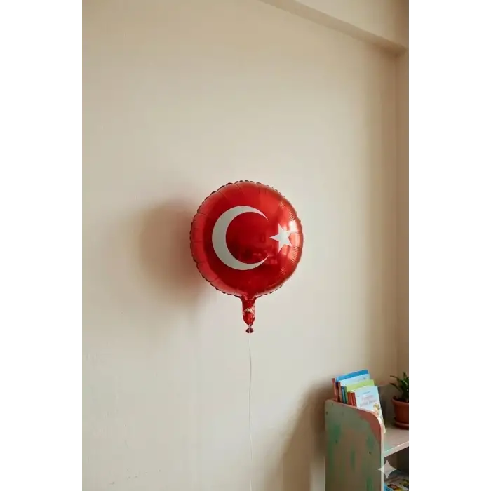 Türk Bayrağı Baskılı Kırmızı Renk Yuvarlak Folyo Helyum Balon 18 29 Ekim Süsleme Balonu