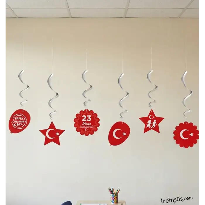 23 Nisan Çocuk Bayramı 6 lı Tavan Sarkıt Süsleme 23 Nisan Bayramı Tavan Süslemesi