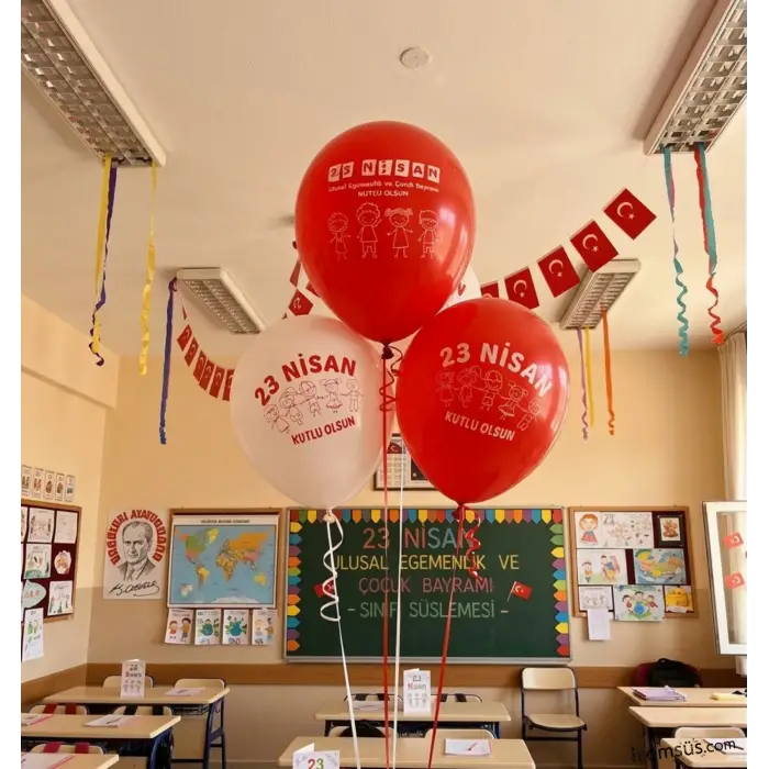 23 Nisan Baskılı Kırmızı Beyaz Balon 10 Adet