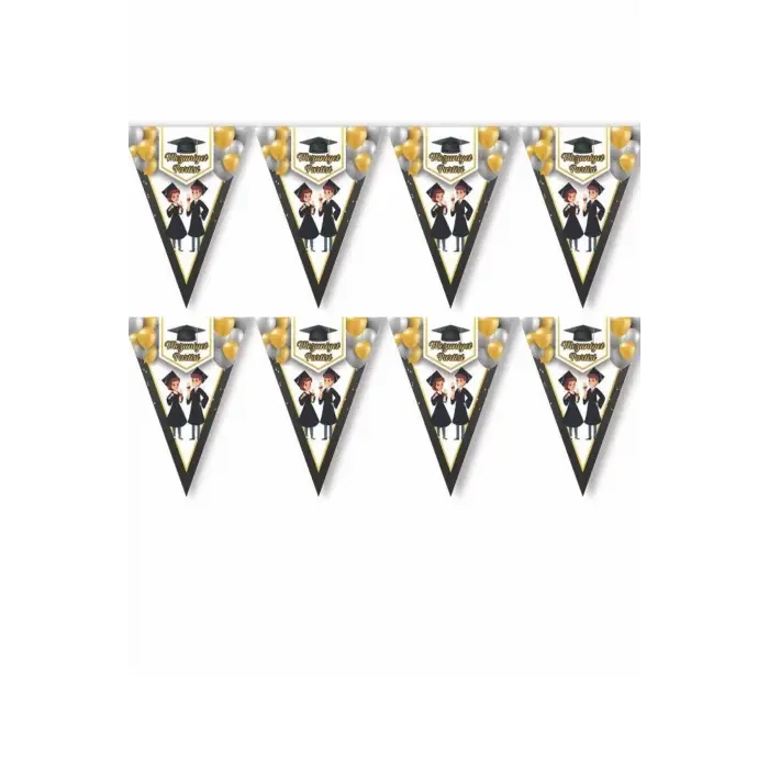 Mezuniyet Partisi Yazılı Flama Siyah Gold Renk Süsleme 200 cm Mezuniyet Partisi Süsleme