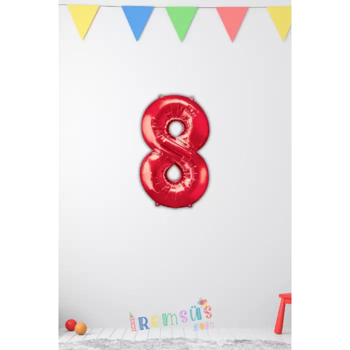 8 Rakam Kırmızı Renk Folyo Balon 40 Cm