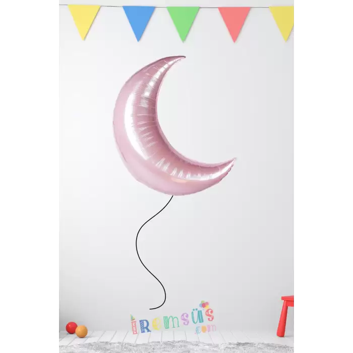 Ay Şekilli Folyo Balon Pembe Renk 45 cm Kız Bebek Yeni Doğum Balon Süslemesi