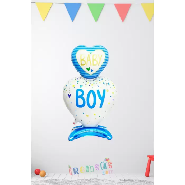 Baby Boy Yazılı Mavi Renk Ayaklı Balon 110-65 cm Erkek Bebek Yeni Doğum Folyo Balon