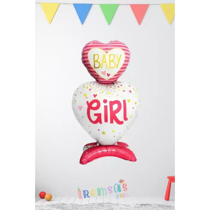 Baby Girl Yazılı Pembe Renk Ayaklı Balon 110-65 cm Kız Bebek Yeni Doğum Folyo Balon