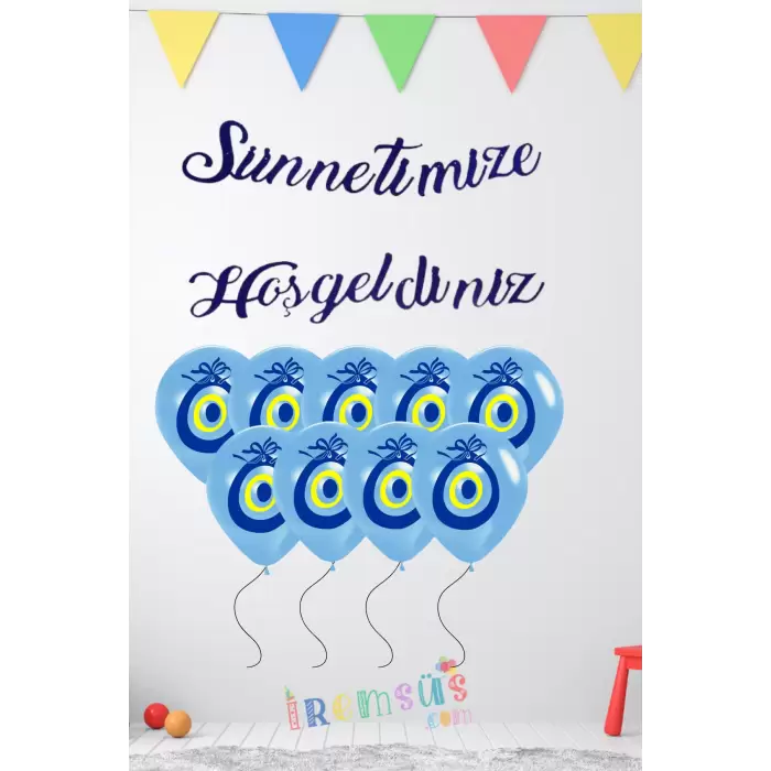 Balonlu Sünnetimize Hoşgeldiniz Kaligrafi Lacivert Banner Sünnet Düğünü ve Oda Süsleme Sünnet Süsü