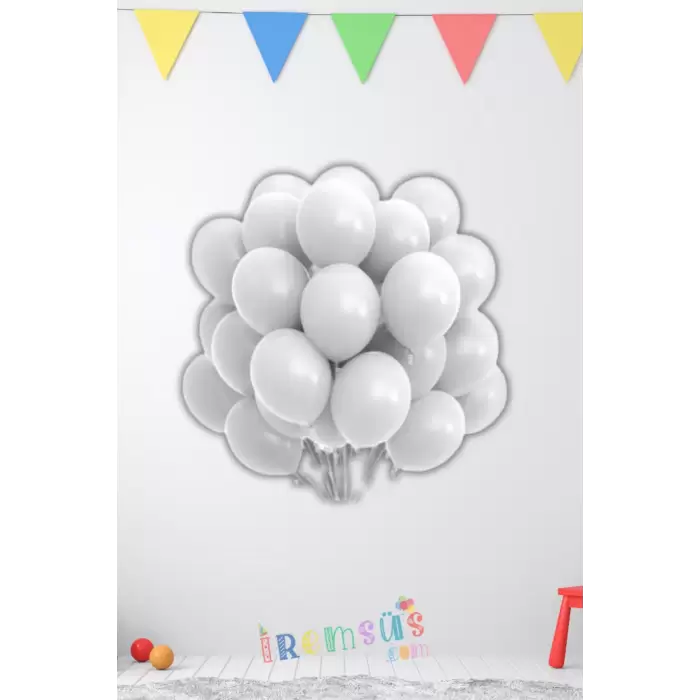 Beyaz Renkli Pastel Ton Lateks Balon 10 Adet Beyaz Konsept Doğum Günü Süsleme Balonu