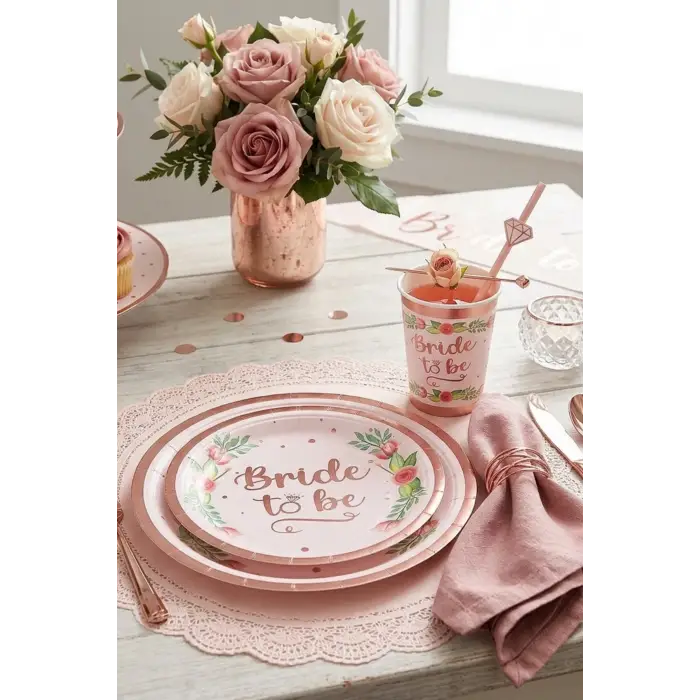 Bride To Be Konsept Karton Tabak Bardak Seti 8 Li Bekarlığa Veda Tabağı