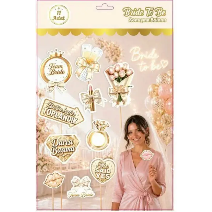 Bride To Be Partisi Konsepti Konuşma Balonu Gold Renk 11 Adet Bekarlığa Veda Partisi Süslemesi