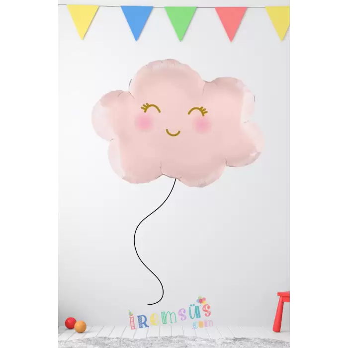 Bulut Şekilli Folyo Balon Pembe Renk 75*55 cm Kız Bebek Yeni Doğum Balon Süslemesi