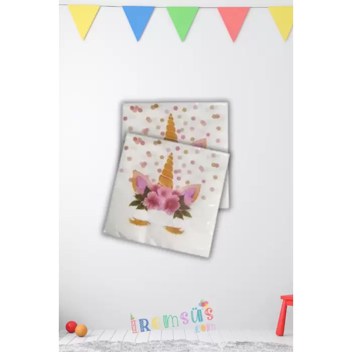 Çiçekli Unicorn Doğum Günü Konsept Peçetesi 33*33 Cm 16 lı Çiçekli Unicorn Tema Süslemesi