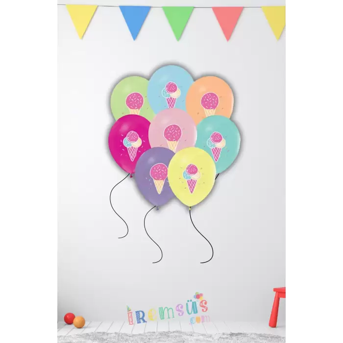 Dondurma Konsept Doğum Günü Partisi Karışık Renk 10 Adet Lateks Balon Dondurma Tema Süsleme Balonu