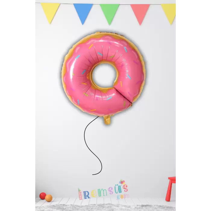 Donut Figür Pembe Renk Folyo Helyum Balon 80 Cm Donut Konsept Parti Süsleme Balonu