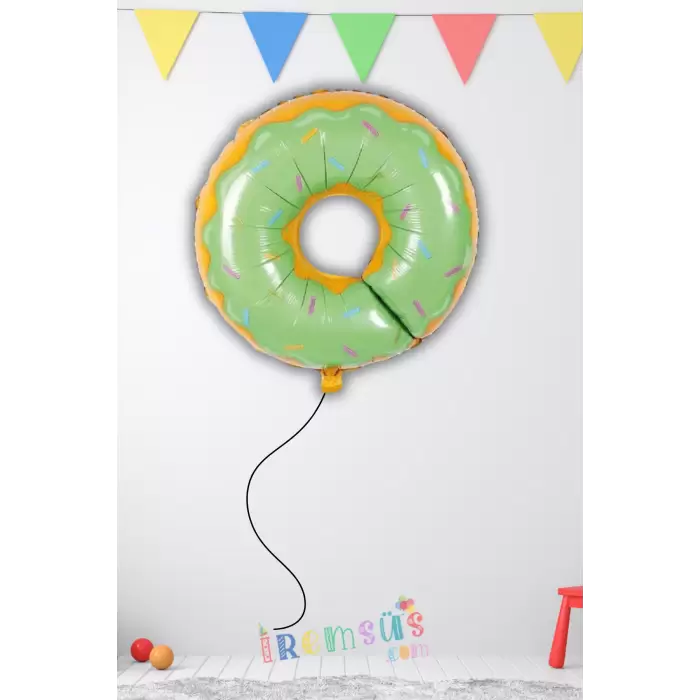 Donut Figür Yeşil Renk Folyo Helyum Balon 80 cm Donut Konsept Parti Süsleme