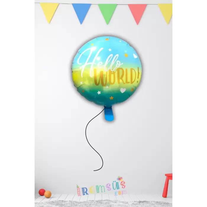 Erkek Bebek Yeni Doğum Süsleme Folyo Helyum Balon 18 Hello World Balon Yeni Doğum Süsleme