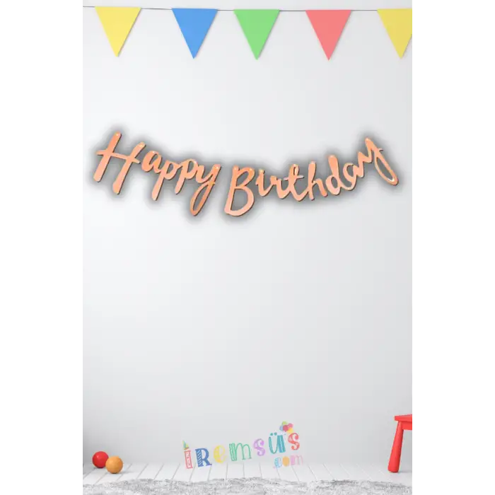 Happy Birthday Yazılı Kaligrafi Banner Yazısı Rose Gold Renk Doğum Günü Partisi 110 cm