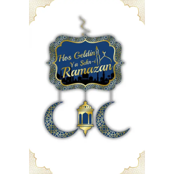 Hoş Geldin Ya Şehr-i Ramazan Tavan Sarkıt Süs Lacivert Renk Ramazan Ayı Süslemesi