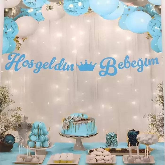 Hoşgeldin Bebeğim Kaligrafi Banner 2mt Mavi Renk