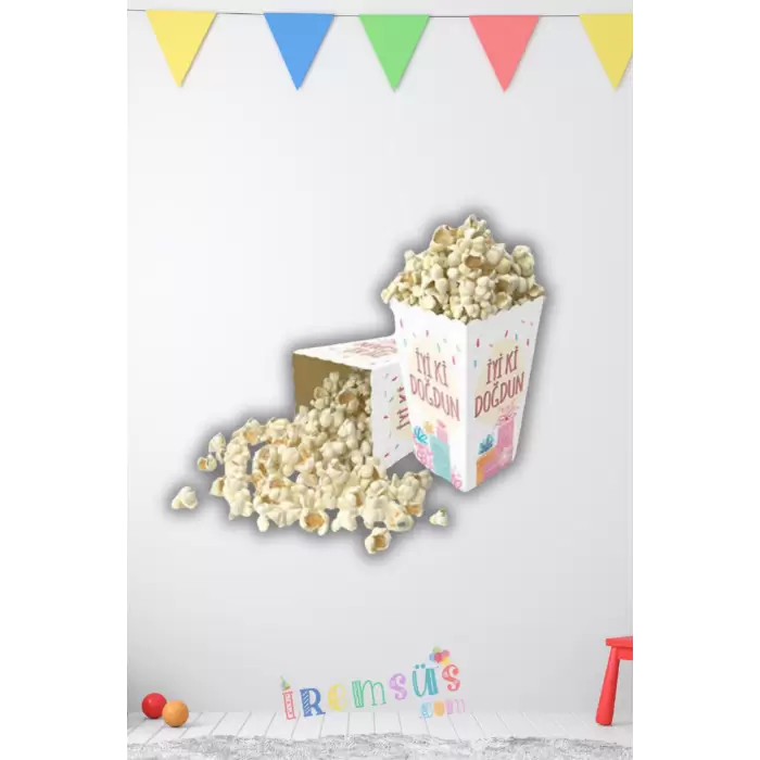 İyiki Doğdun Yazılı Konsept Renkli Mısır Kutusu Popcorn 8 li Makaron Tema Masa Üstü Süslemesi