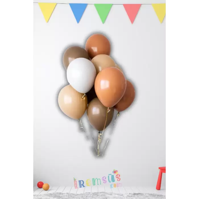 Kahve Krem Konsept Renk Lateks Balon 10 Adet Retro Sonbahar Konsept Balon Süslemesi