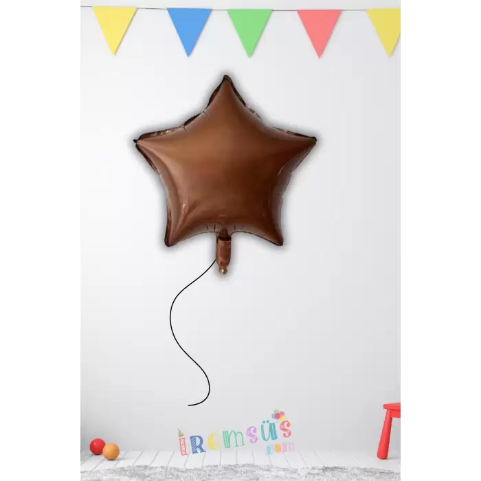 Kahverengi Folyo Yıldız Şekilli Helyum Balon 18 45 cm 1 Adet Retro Kahve Ton Süsleme Balonu