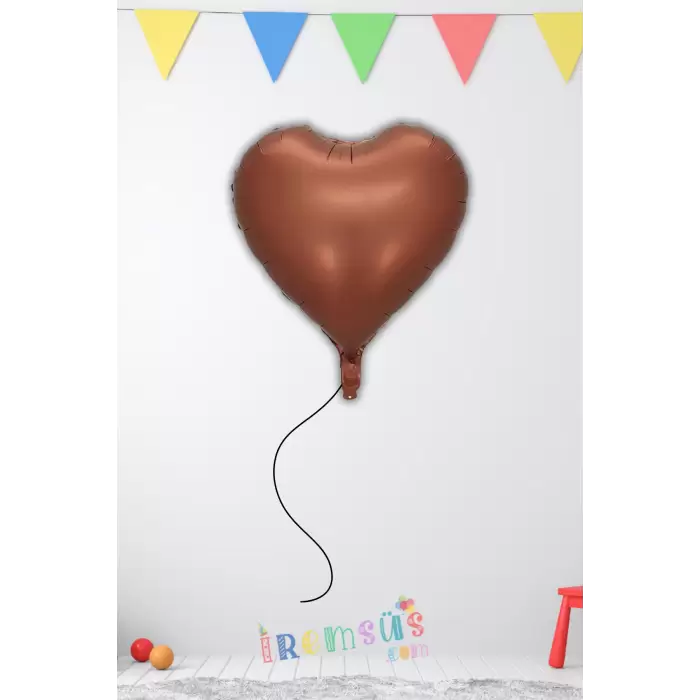 Kahverengi Konsept Folyo Kalp Balon 18 45 Mat Renk Retro Konsept Balon