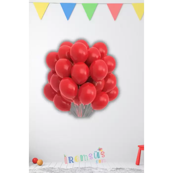 Kırmızı Renkli Pastel Ton Lateks Balon 10 Adet Kırmızı Konsept Doğum Günü Süsleme Balonu