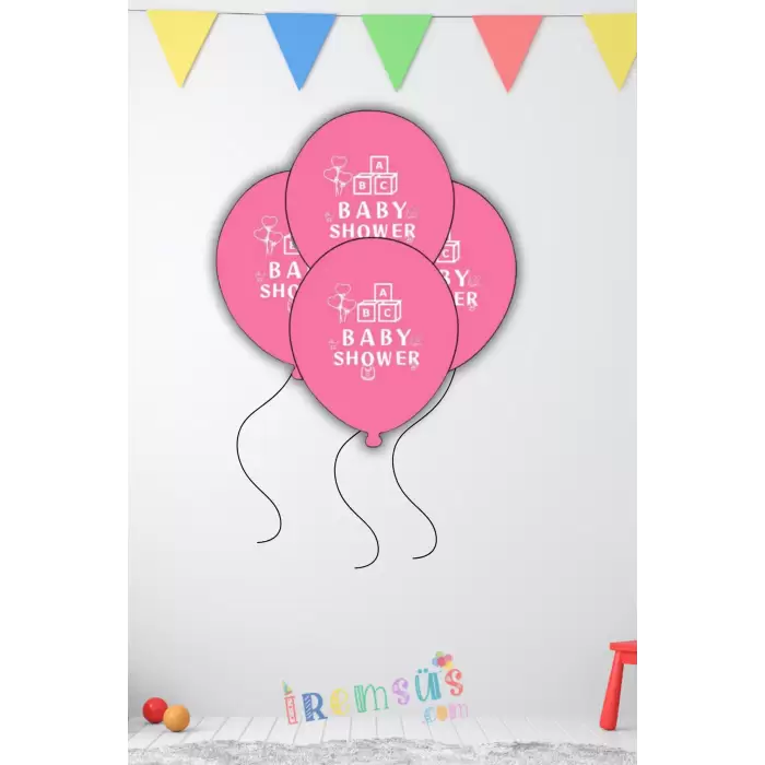 Kız Bebek Baby Shower Partisi Pembe Renk Baskılı Balon 10 Adet Baby Shower Balonu