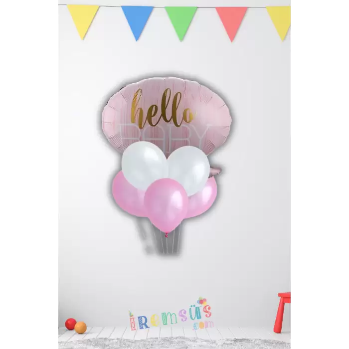 Kız Bebek Hello Baby Pembe Renk Yeni Doğum Balon Seti