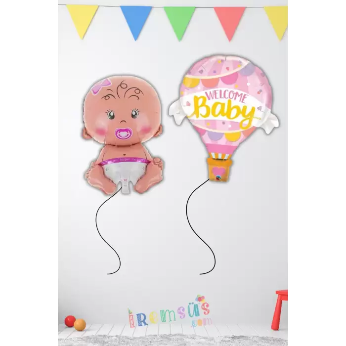 Kız Bebek Welcome Baby Balon Seti 2 Adet Balon Yeni Doğum Parti