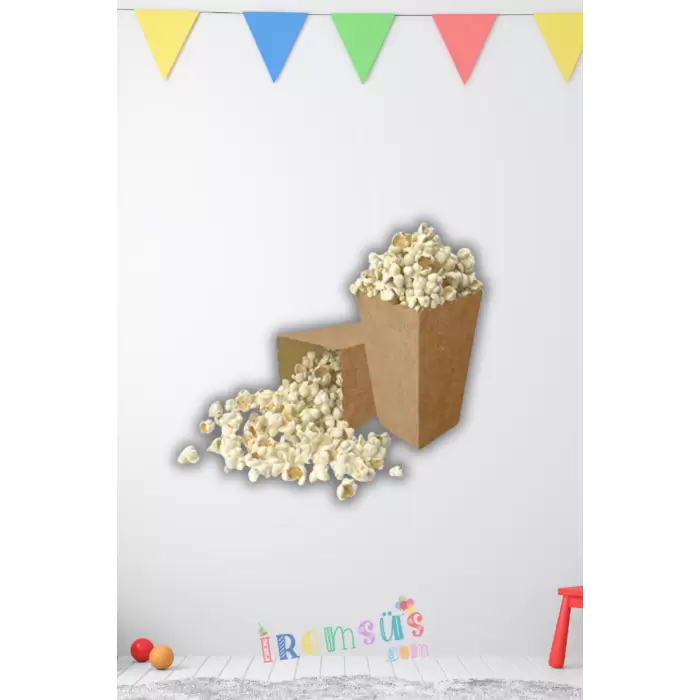 Kraft Kağıdı Doğal Renk Popcorn Mısır Kutusu 8 li Kraft Konsept Doğum Günü Süslemesi