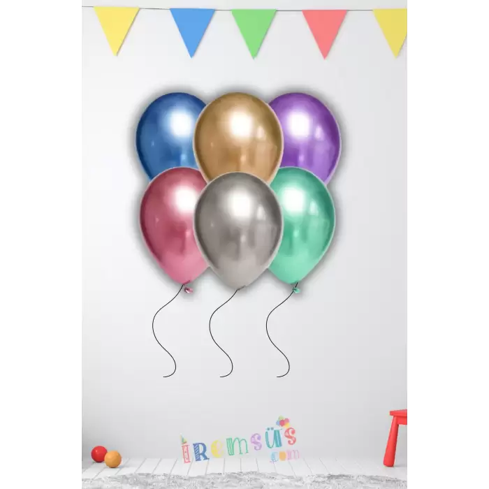 Krom Karışık Renkli Parlak Lateks Balon 10 Adet 12 Krom Aynalı Balon Süsleme Balonu