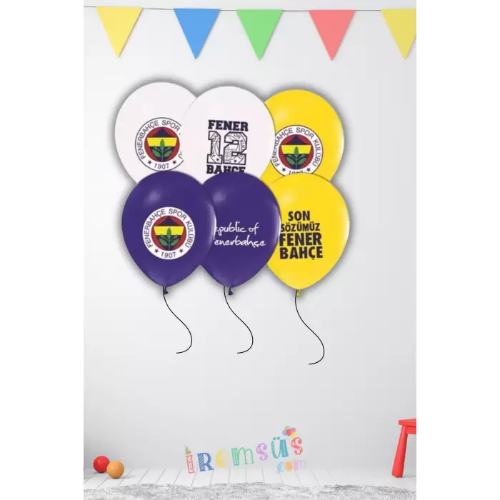 Lisanlı Fenerbahçe Logo Baskılı Balon 10 Adet Sarı Lacivert Beyaz Fenerbahçe Doğum Günü Süsleme