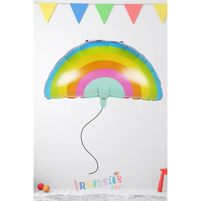 Makaron Gökkuşağı Figür Folyo Helyum Balon 70 cm Gökkuşağı Konsept Figür Balon Süsleme