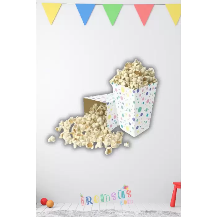 Makaron Konsept Desenli Mısır Kutusu Popcorn 8 li Makaron Tema Masa Üstü Süslemesi