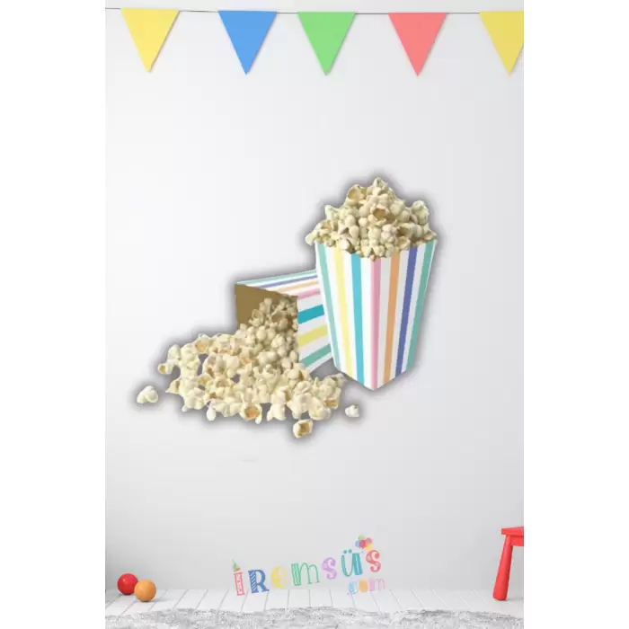 Makaron Konsept Renkli Çizgili Mısır Kutusu Popcorn 8 li Makaron Tema Süsleme