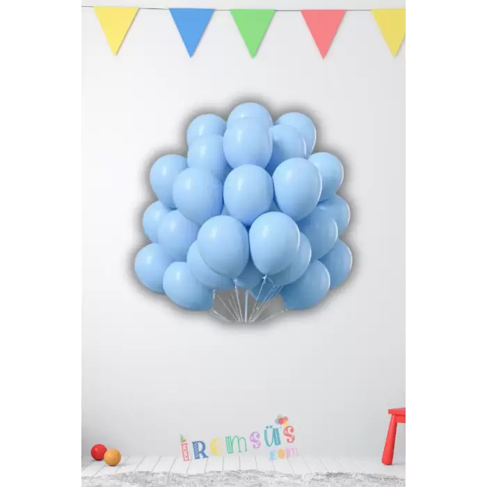 Makaron Mavi Renkli Pastel Lateks Balon 10 Adet 12 Bebe Mavi Renk Balon Süsleme Balonu