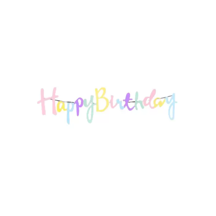 Makaron Renk Doğum Günü Partisi Happy Birthday Banner Yazı 110 Cm Makaron Konsept Süsleme