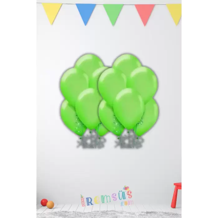 Metalik Ton Açık Yeşi Renk Lateks Balon 10 Adet Metalik Yeşil Renk Doğum Günü Süsleme Parlak Balon