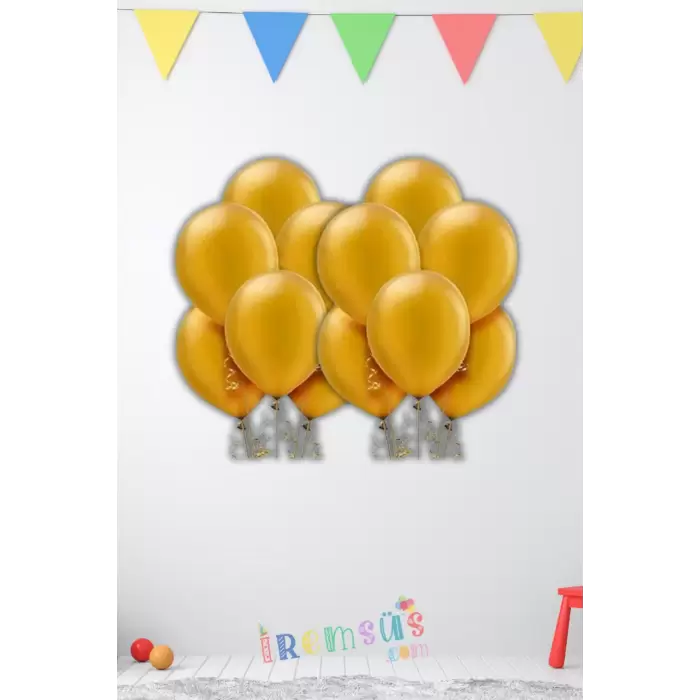 Metalik Ton Gold Renk Lateks Balon 10 Adet Metalik Altın Renk Doğum Günü Süsleme Parlak Latex Balon