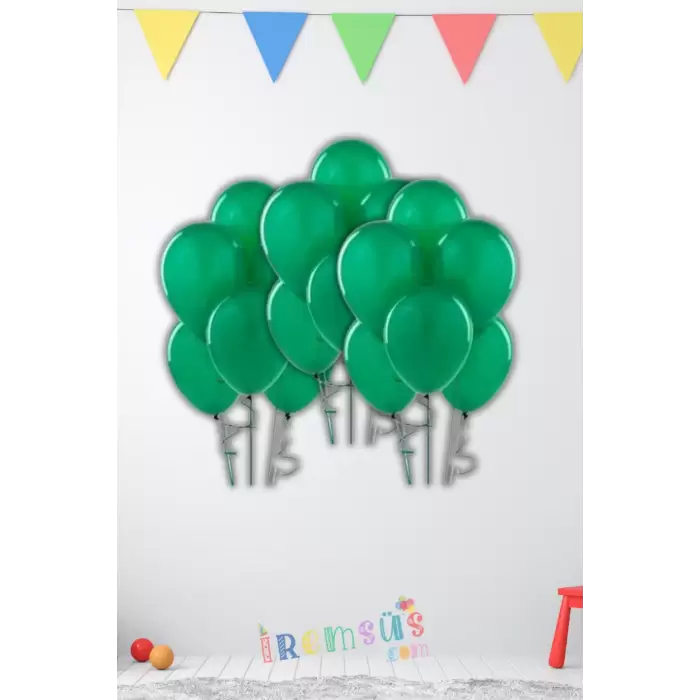 Metalik Ton Koyu Yeşil Renk Lateks Balon 10 Adet Metalik Yeşil Renk Doğum Günü Süsleme Parlak Balon