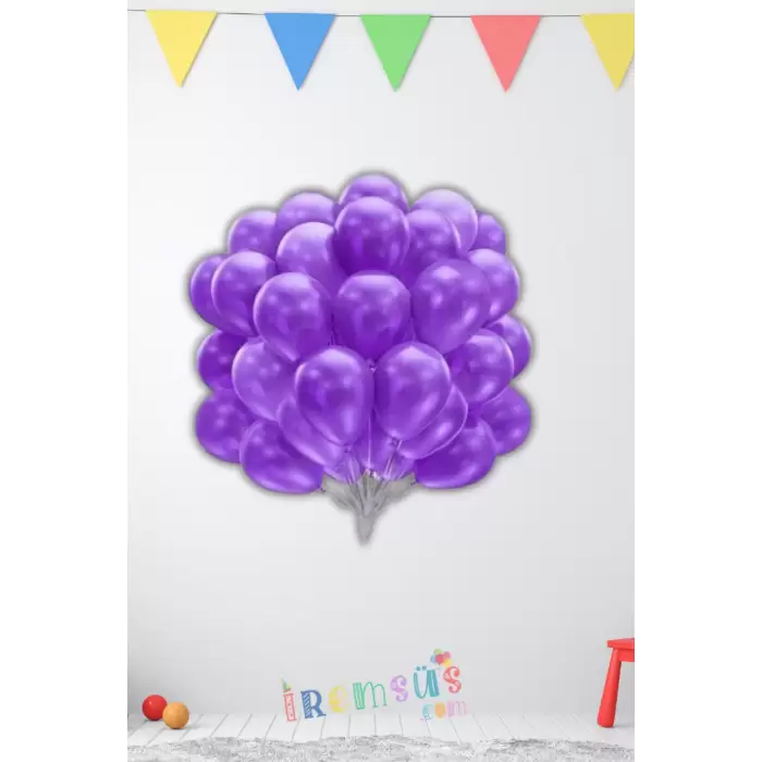 Metalik Ton Mor Renk Lateks Balon 10 Adet Metalik Mor Renk Doğum Günü Süsleme Parlak Latex Balon