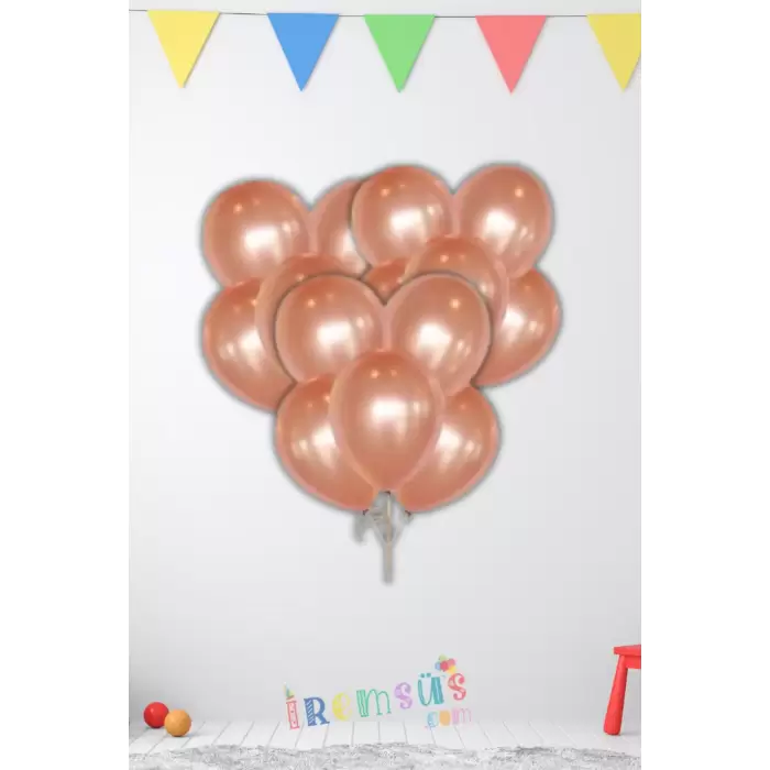 Metalik Ton Rose Renk Lateks Balon 10 Adet Metalik Rose Gold Renk Doğum Günü Süsleme Parlak Balon