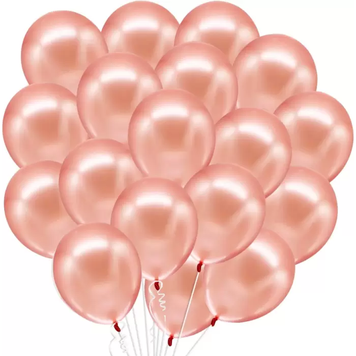 Metalik Ton Rose Renk Lateks Balon 10 Adet Metalik Rose Gold Renk Doğum Günü Süsleme Parlak Balon