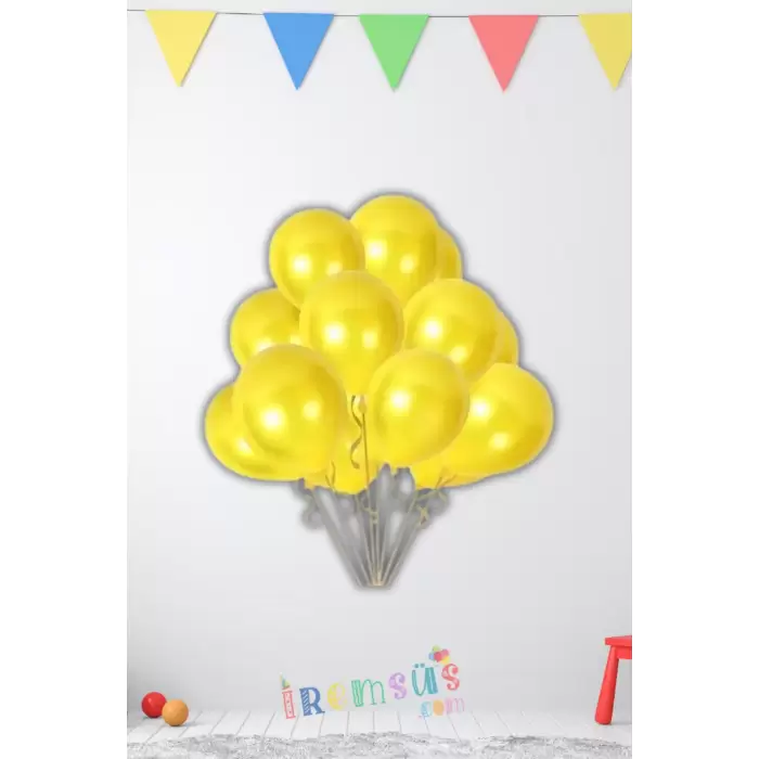 Metalik Ton Sarı Renk Lateks Balon 10 Adet Metalik Sarı Renk Doğum Günü Süsleme Parlak Latex Balon