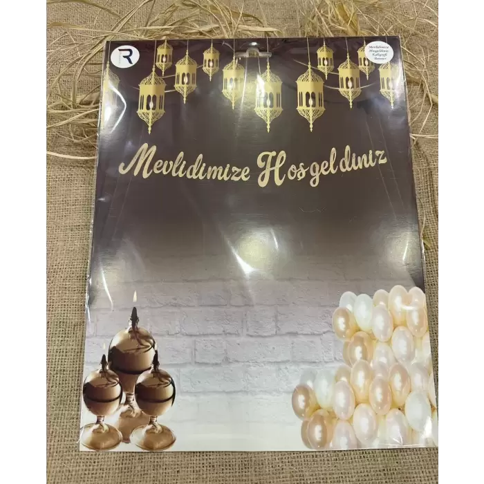 Mevlidimize Hoşgeldiniz Kaligrafi Banner 2mt Gold Renk