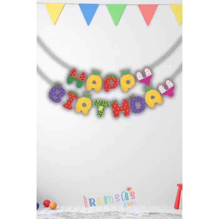 Meyveler Konsept Doğum Günü Partisi Happy Birthday Banner Yazı 260Cm Meyve Konsept Süsleme