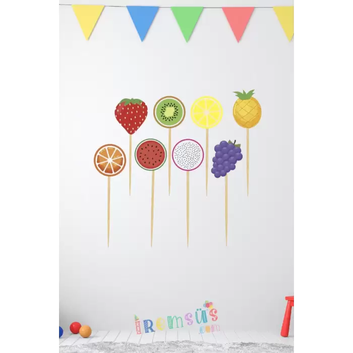 Meyveler Konsept Doğum Günü Pasta Cupcake Süsleme Kürdanı 8li Adet Meyve Tema Parti Süsü