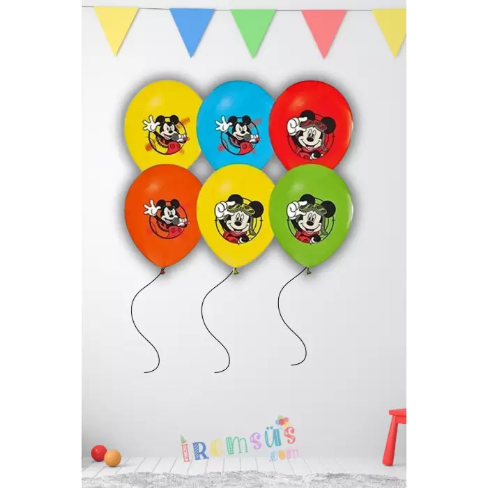 Mickey Mouse Konsept Doğum Günü Partisi Baskılı Latex Balon Lisanslı 10 Adet Mickey Süsleme